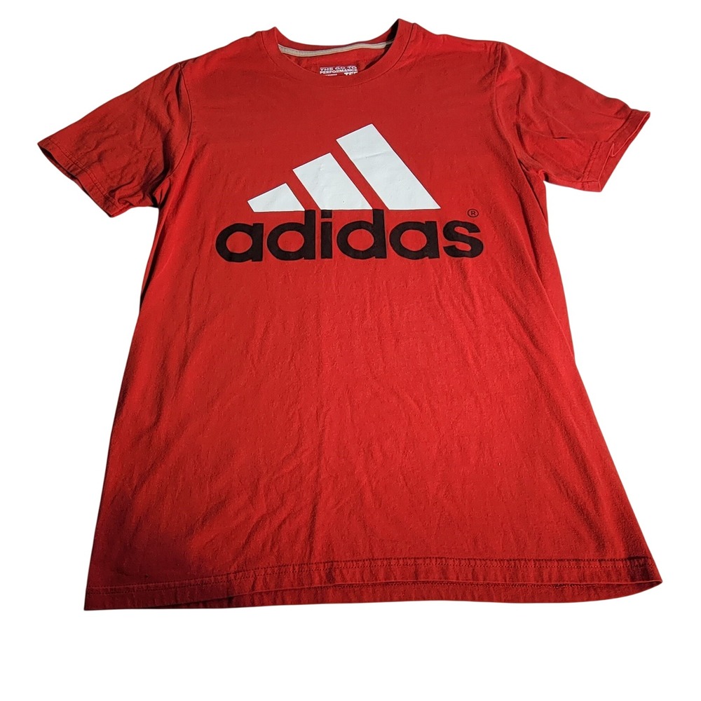 Adidas Mens Go-To Performance Tee Red Graphic Logo Climalite T-Shirt Size M